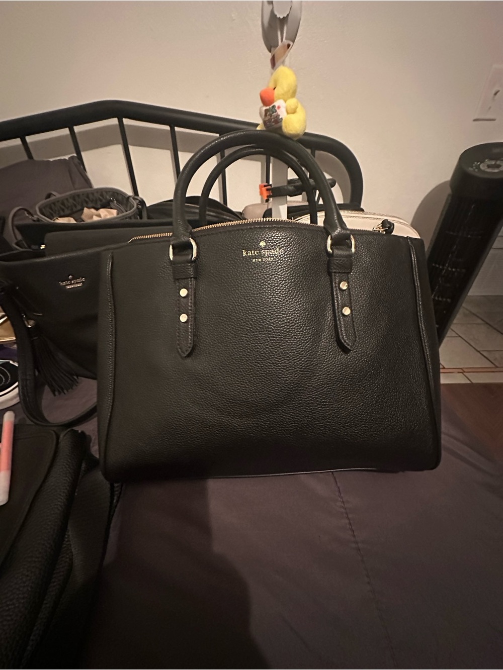 kate spade Black Pebbled Leather Satchel with Gold Hardware